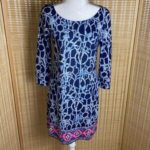 Lilly Pulitzer Hollee Dress High Tide Navy Lucky Bamboo Size Medium
